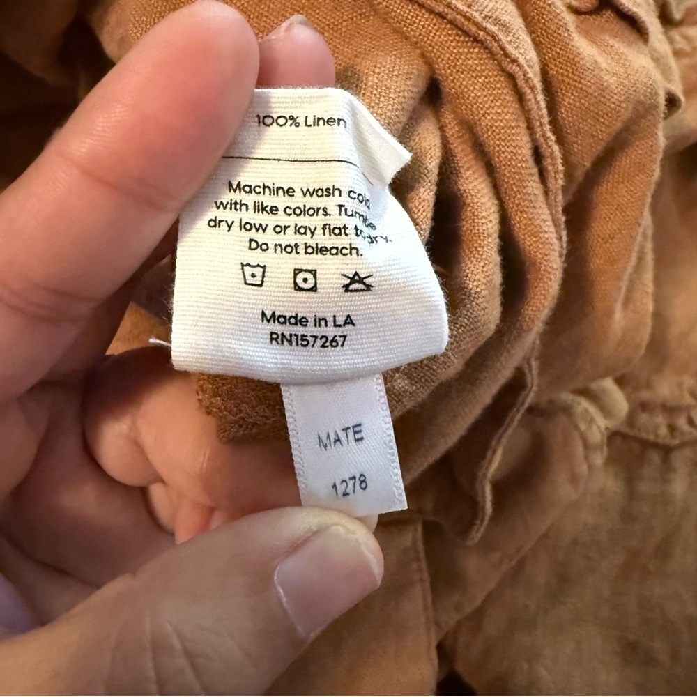 MATE the Label Long Sleeve Linen Jumpsuit Boilersuit Light Brown Sz XS Relaxed - Picture 12 of 16